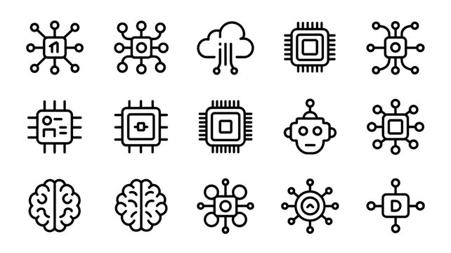Cloud intelligence and chatbot line art icons &ndash; Perfect for backend software interfaces, technical documentation, or web design kits.