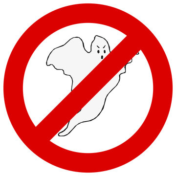 Se&ntilde;al de prohibido fantasmas aislada, icono de prohibici&oacute;n con fantasma enfadado sobre fondo transparente.