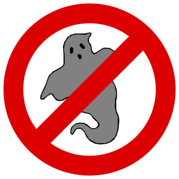 Se&ntilde;al de prohibido fantasmas aislada, s&iacute;mbolo de cazafantasmas sobre fondo transparente.
