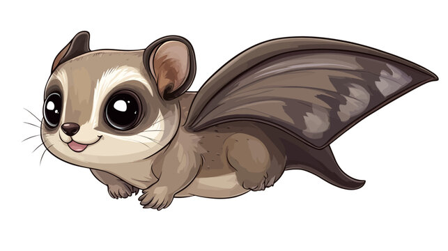 Adorable chibi bat with big glossy eyes, tiny smile, fluffy brown fur. So sweet