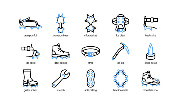 Ice traction gear icons showing crampons and spikes on white
