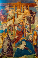 Obraz premium Fresco of Passion of Jesus: Descent from the cross or&nbsp;Deposition of Christ.
