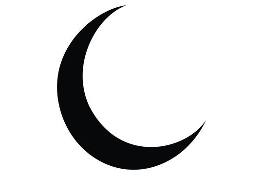 Crescent moon shape black icon on plain background