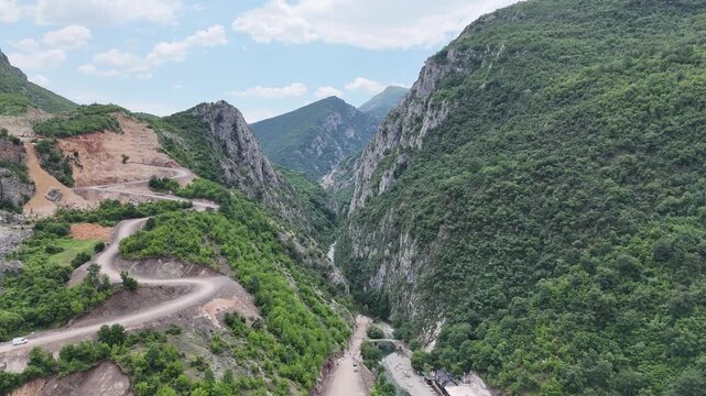 Beautiful Aerial Panorama of Ura e Vashes Bridge Near Klos Albania