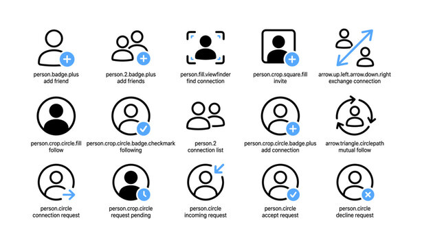 User connection icons showing follow and request states grid