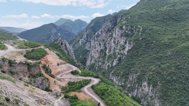 Spectacular Aerial View of Mat River and Mountain Landscape Near Ura e Vashes Albania