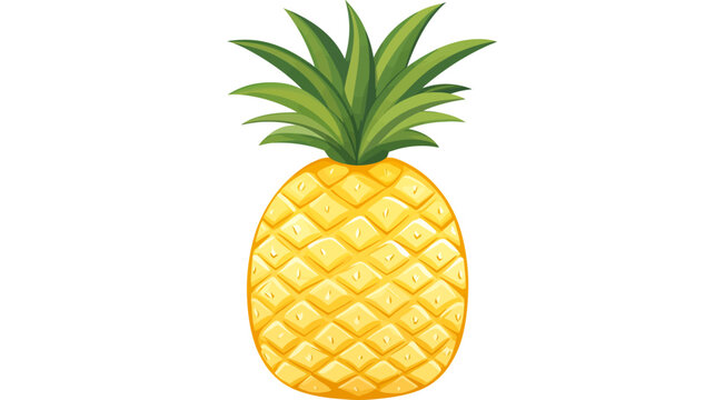 Juicy pineapple emoji featuring a yellow oval body with diamond pattern, green leafy crown, smooth texture, small white flecks mimicking seeds, no background