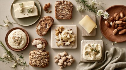 Fototapeta premium Probiotic foods and natural ingredients are displayed in a clean layout highlighting their importance for gut health in a modern approach