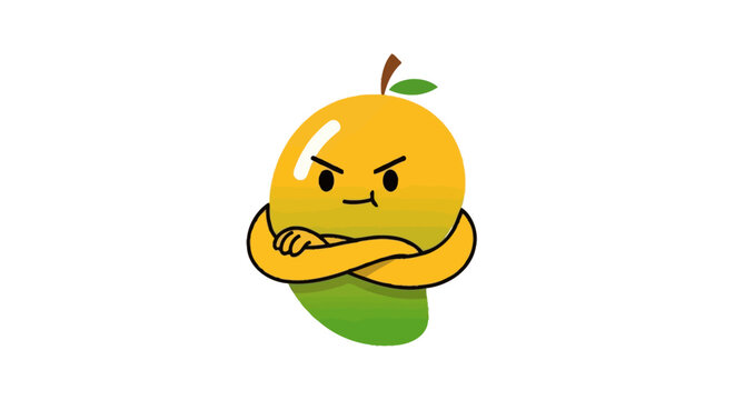Angry Mango Cartoon Character with Crossed Arms, Expressing Frustration