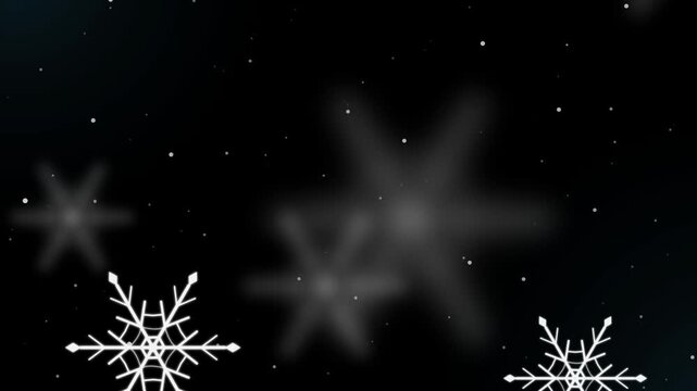 White snowflakes falling on dark night sky background stylized winter animation loop for seasonal holiday backdrop