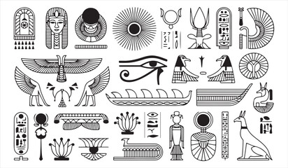 Obraz premium Egyptian Culture and Archaeology Icons Featuring Scarab Anubis and Pyramids
