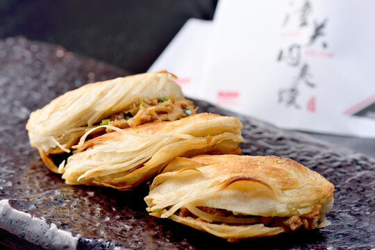 Crispy Flaky Chinese Stuffed Pancakes with Savory Meat Filling