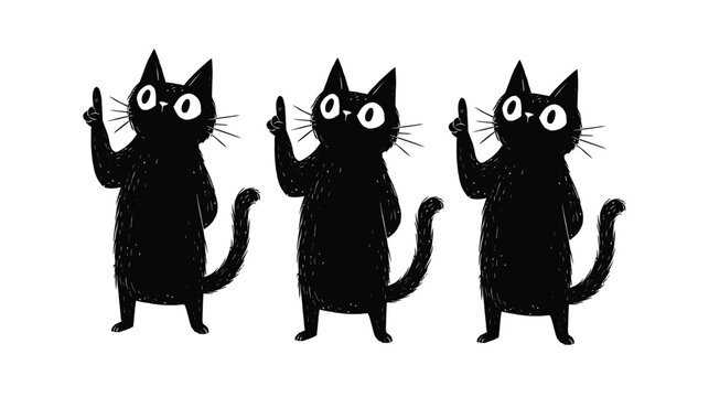 Cat silhouette illustration of three black cats standing on two legs