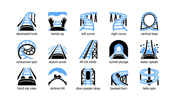 Roller coaster icons illustrating track elements and ride movements