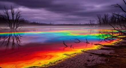 Fototapeta premium Vibrant Rainbow Lake at Dusk