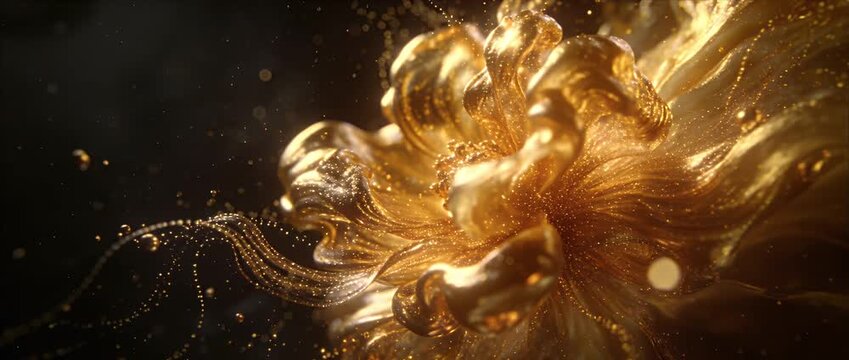 Liquid Gold abstract liquid gold flower fantasy shimmer detail glowing petal burst swirl bloom dreamy macro fluid wave luminous particle splash luxury metallic art elegant motion background energy