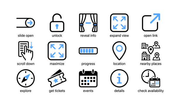 User interface navigation icons arranged in labeled grid layout