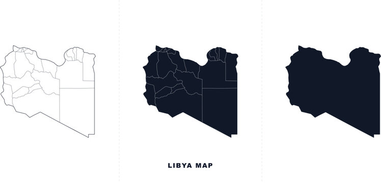 Set of libya map with administrative divisions and silhouette