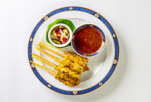 Pork satay - Grilled pork served with peanut sauce or sweet and sour sauce - Asian food style
