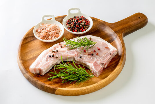 Meat. Fresh raw pork and spices. Ribeye Steak