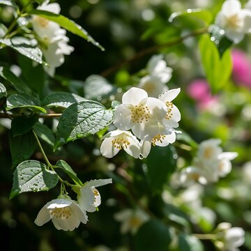 Close-up of blooming lilac flowers in sunlight.