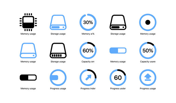 Storage and memory icons showing usage and progress indicators