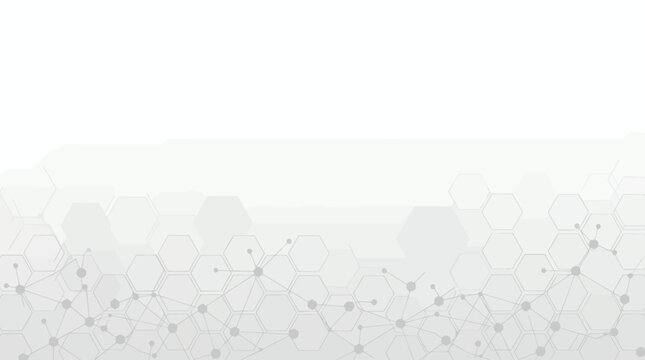 Abstract white and light gray background with hexagonal patterns and interconnected network nodes and lines, symbolizing digital technology infrastructure and representing scientific research