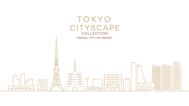 tokyo cityscape line drawing architecture buildings tower skyscrapers minimalist design urban landscape outline vector art graphic modern city structure landmark travel