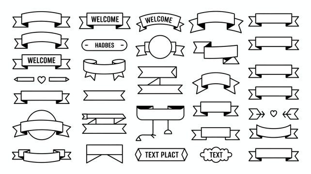 ornamental banners vector illustration decorative ribbons banner designs art graphic design black white line scrolls frames labels welcome text placeholders arrows