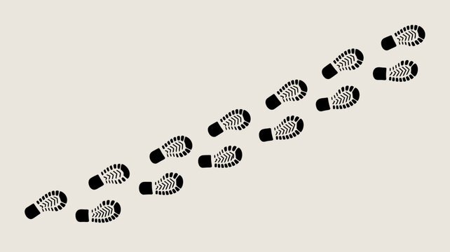 footprints on beige background black tracks trail path steps foot print pattern simple graphic design icon symbol direction journey travel movement