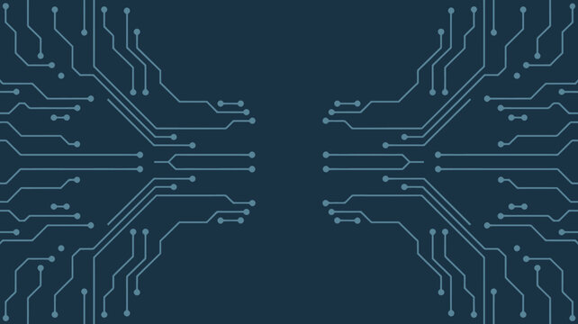 circuit board pattern on dark blue background electronic components technology network connection symmetric design vector graphic digital hardware electronics industry innovation