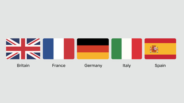 five national flags vector illustration britain france germany italy spain flag country symbol identity culture graphic design icon international global politics