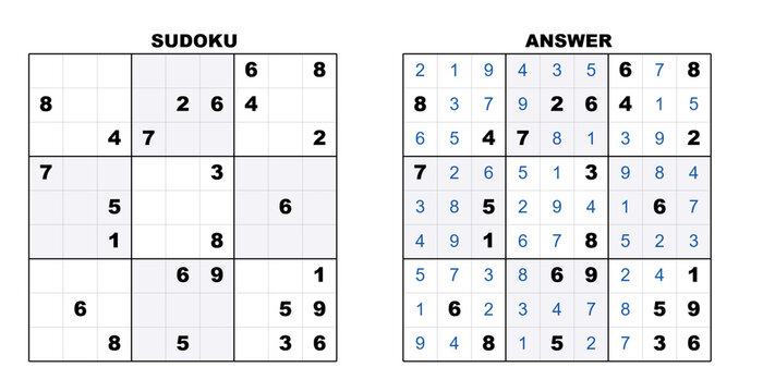 Sudoku puzzle with solution grid showing numbers in blue  