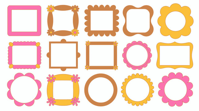 decorative frames vector illustration border frame pattern design graphic element square circle flower petal scalloped ornate colorful cartoon childish playful craft