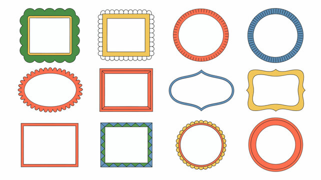 decorative frames vector illustration border frame pattern design ornament circle square oval rectangle scalloped striped dotted line graphic element icon clipart