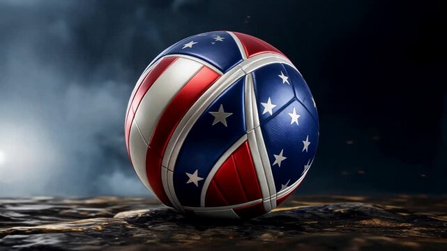 A striking metallic American flag-themed soccer ball prominently placed, embodying the spirit and anticipation for the WORLD CUP 2026, USA