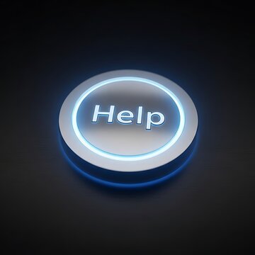 Blue help button on dark background.