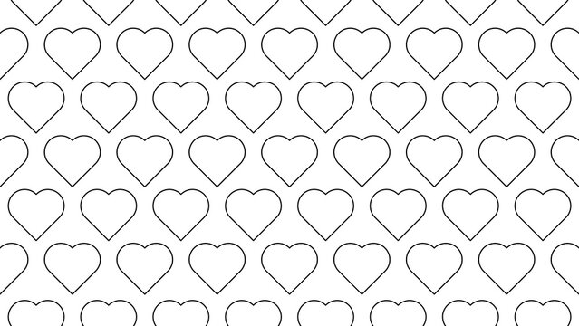 Minimal stroke outline heart shapes in a seamless repeat pattern on a transparent background, for Valentine's Day designs, romantic wallpapers, love themed backgrounds and decorative texture concepts.
