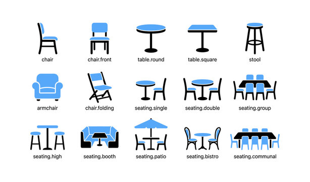 Seating and furniture icons showing chairs and tables in grid