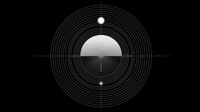 Abstract circular geometric pattern with radial lines and sun icons