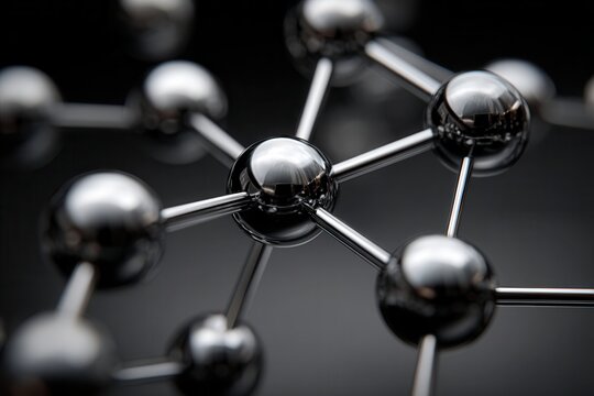 Chrome spheres and rods creating a molecular bond, representing science and technology