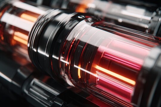 Futuristic engine glowing with red and orange light, representing power generation and innovation