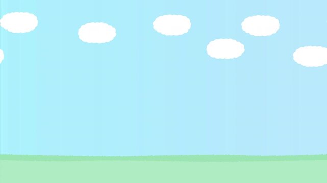 青空とゆっくり移動する雲のイラスト動画。