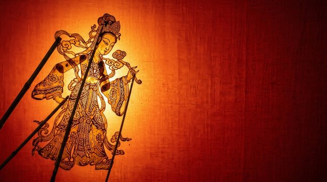 Intangible Cultural Heritage: Traditional Shadow Puppet Performance with Warm Translucent Light