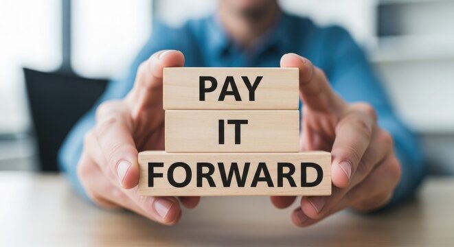 Pay it forward concept with wooden blocks