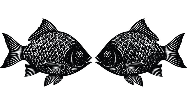 Fish illustration featuring two black fish facing each other in profile