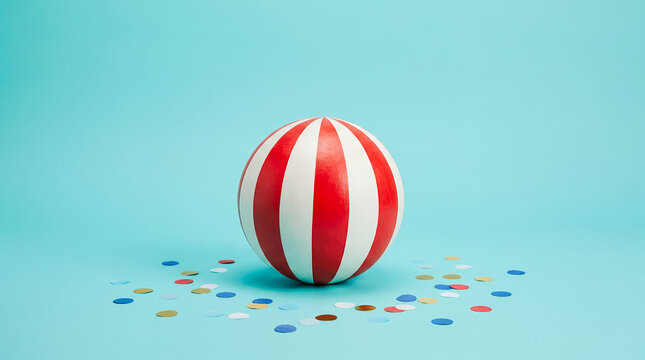 circus ball turquoise background carnival toy vibrant advertising layout red striped circus prop creates fairground nostalgia playful performance mood festive entertainment and whimsical event design