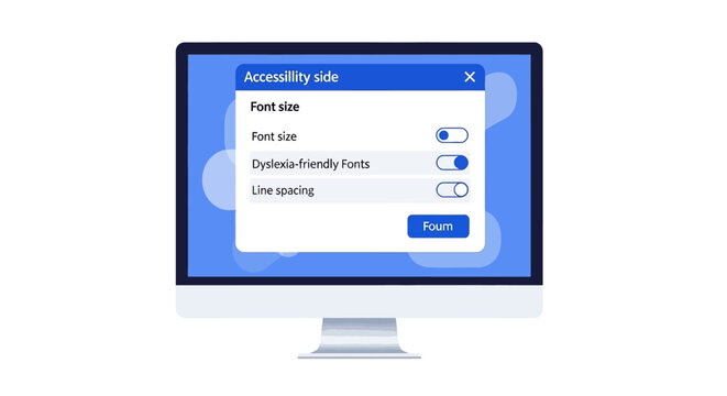 Website Accessibility Menu on Computer Screen, Inclusive UX Design Concept with Dyslexia Friendly Fonts and Font Size Customization Settings for Digital Equity