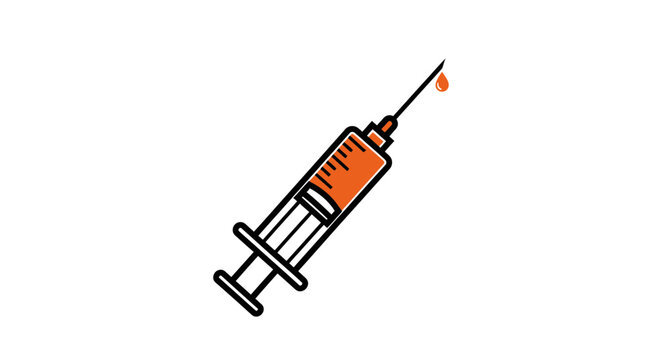 Illustration Of Syringe Ready For Injection With A Droplet And Clear Liquid Outline Design
