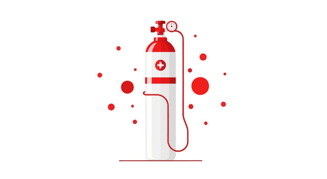 Illustration Of Oxygen Tank In Modern Style With Red And White Colors Isolated On White Background